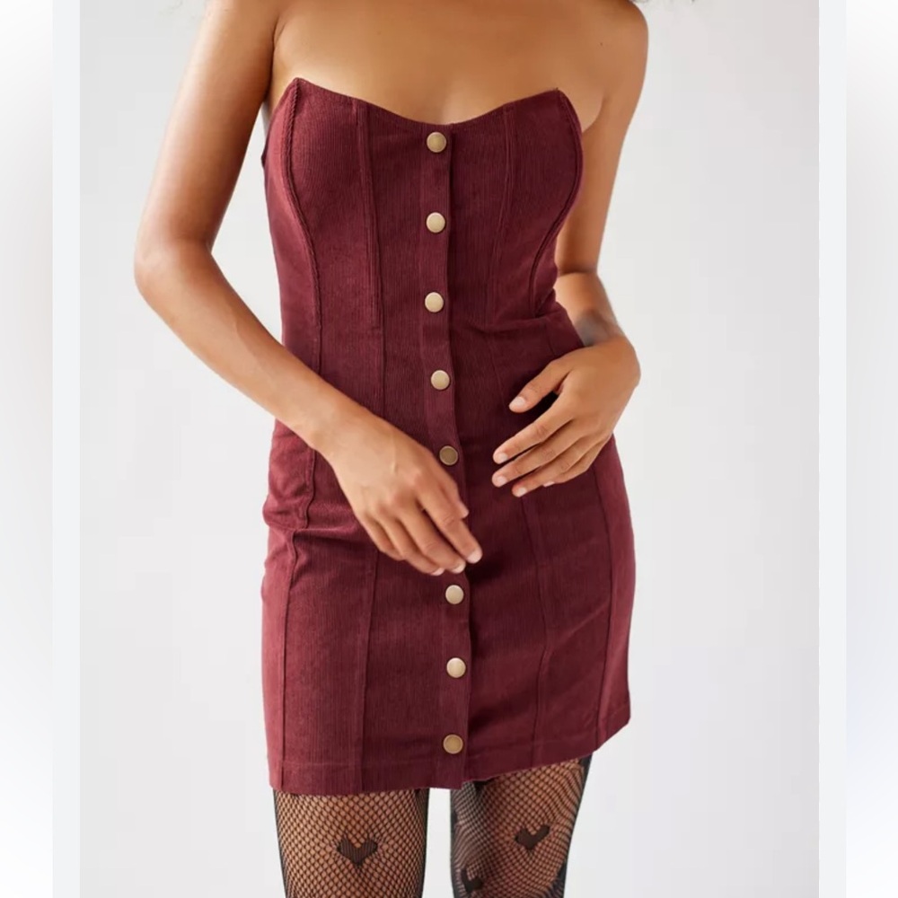 Urban Outfitters Burgundy Corduroy Corset Mini Dress Sz L